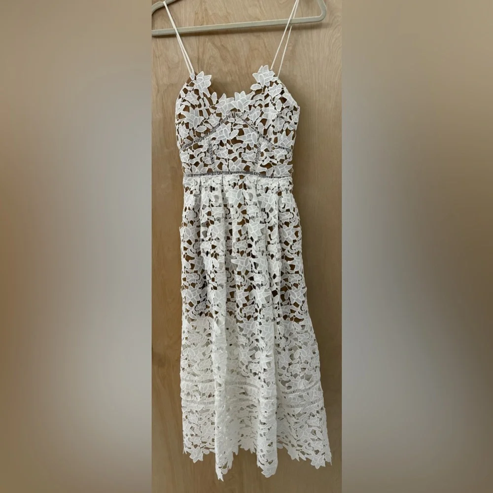 Roselani White Cotton Lace Midi Dress - Intricate Overlay - Size Small (Est.) - Picture 6 of 14
